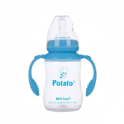 50oz 150ml heat-resistant LSR nipple blue baby feeding bottle with handle